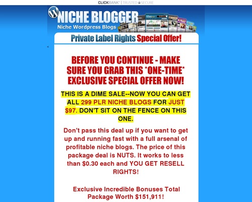 The Niche Blog Pack - 299 Niche PLR Wordpress Blogs With Content