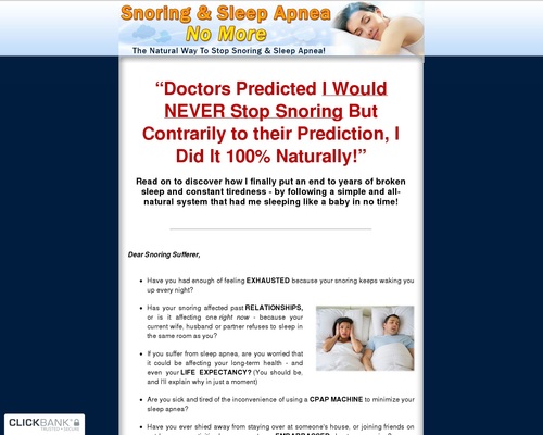 Snoring & Sleep Apnea No More - The Natural Way To Stop Snoring And Sleep Apnea