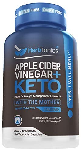 5X Potent Apple Cider Vinegar Capsules Plus Keto Bhb Salts - Fat Burner and Weight Loss Supplement Detox Formula for Women and Men 120 Vegan Pills