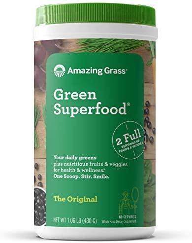 Amazing Grass Green Superfood: Super Greens Powder with Spirulina, Chlorella, Digestive Enzymes & Probiotics, Original, 60 Servings