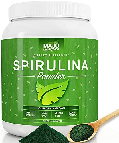 MAJU's California Grown Spirulina Powder (2 Pound): Non-Irradiated, Non-GMO, Spirulina Recipe eBook with Purchase, Vegan, Gluten-Free