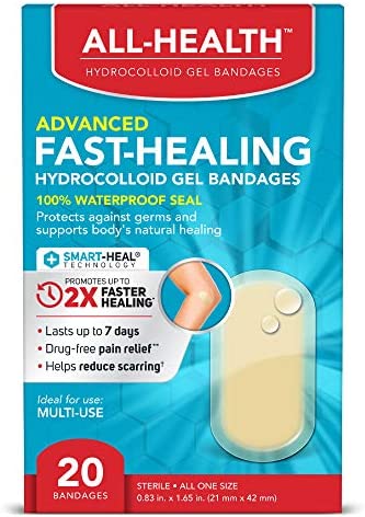 All Health All Health Advanced Fast Healing Hydrocolloid Gel Bandages, Regular 20 ct | 2X Faster Healing for First Aid Blisters or Wound Care, 20 Count