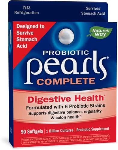 Nature’s Way Probiotic Pearls Complete, Digestive Health* Immune Health*, Colon Health*, 1 Billion Live Cultures, No Refrigeration Required, 90 Softgels