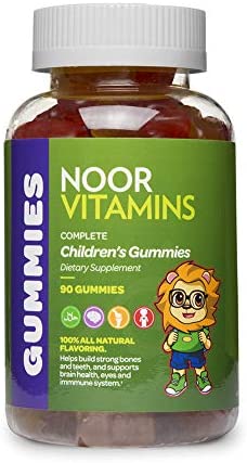 Noor Vitamins Halal Vitamins, Kids Vitamins, Kids Multivitamin Gummies: Vitamin C for Kids, D3, and Zinc for Immunity, B6 & B12 for Energy. Non-GMO, Allergen & Gluten Free Halal Gummies - 90 Count Gummy Vitamins for Kids