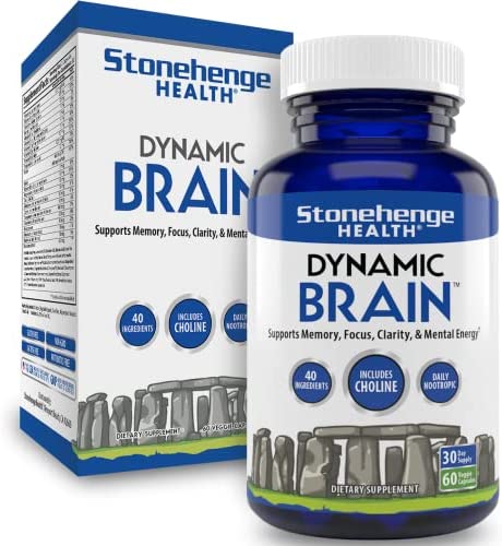 Stonehenge Health Dynamic Brain Supplement – Memory, Focus, & Clarity– Formulated with 40 Unique Nootropic Ingredients Including Phosphatidylserine, Bacopa Monnieri, and Huperzine A