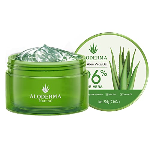 Aloderma Organic Pure Aloe Vera Gel Made with 96% USDA Organic Certified Aloe Vera within 12 Hours of Harvest (200g, 7.0 oz), Suitable for All Skin Types – No Sticky Residue – Eco-Friendly