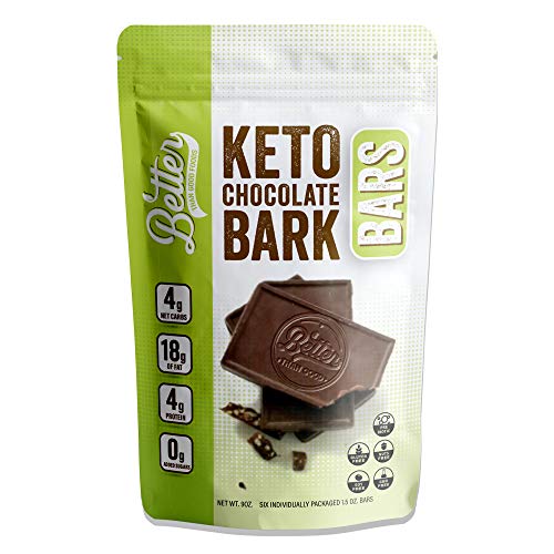 BETTER THAN GOOD SNACKS Keto Chocolate Bark Bars | Sugar Free Keto Snacks, Low Carb Dark Chocolate Candy | Gluten Free, Guilt Free, Diabetic Friendly Snack with Prebiotics | 1 Bag | Six 1.5oz Bars