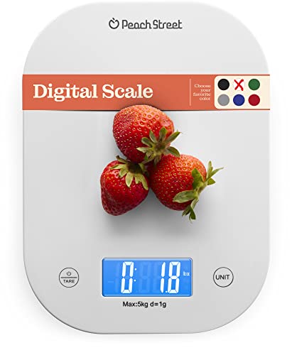 Digital Kitchen Food Scale - LCD Display Weight in Grams, Kilograms, Ounces, Fl Ounces, Milliliters, and Pounds Perfect for Precise Measurements, Baking, Cooking, Meal Prep, Weight Loss, (White)