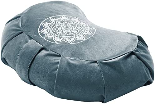 Florensi Meditation Cushion - Comfortable Floor Pillow - Traditional Crescent Meditation Pillow with Beautiful Velvet Cover - Large Floor Cushion Seating for Adults - Premium Yoga Buckwheat Bolster