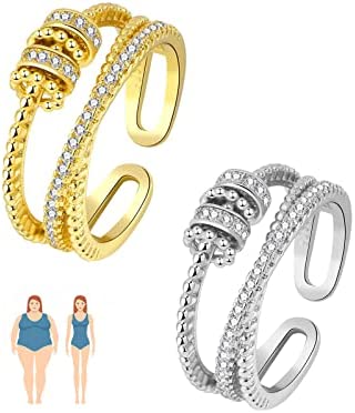 LIU JUN Jansio Threanic Triple-Spin Ring for Women Vikanda Thermogenic Moissanite Spinner Ring Open Adjustable Vakanda Spinner Ring for Stress Relief Anxiety Ring for Birthday Gifts