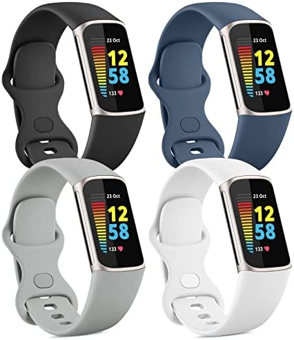 Meliya 4 Pack Bands for Fitbit Charge 5 Bands for Women Men, Soft Silicone Replacement Sport Bands for Fitbit Charge 5 Advanced Fitness Tracker