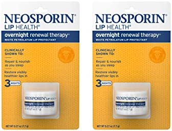 Neosporin Lip Health Overnight Renewal Therapy White Petrolatum Lip Protectant, Nourish and Repair Dry, Chapped Lips, Restore Visibly Healthier Lips in Three Nights, 0.27 oz, 2 Pack
