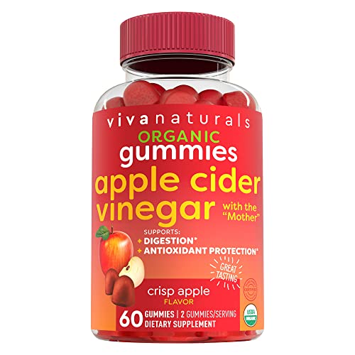 Organic Apple Cider Vinegar Gummies (60 Gummies) - ACV Gummies with The Mother, Supports Healthy Digestion & Provides Antioxidant-Like Support, Crisp Apple Flavor
