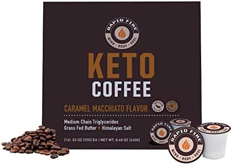 Rapidfire Caramel Macchiato Ketogenic High Performance Keto Coffee Pods, Supports Energy & Metabolism, Weight Loss Diet, Single Serve K Cup, Brown, 16 Count (Packaging May Vary)