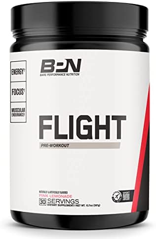 Bare Performance Nutrition, Flight Pre Workout, Energy, Focus & Endurance, Formulated with Caffeine Anhydrous, DiCaffeine Malate, N-Acetyl Tyrosine (30 Servings, Pink Lemonade)