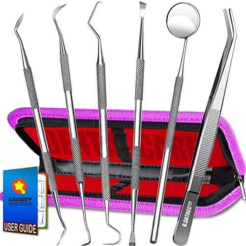 Dental Tools, Plaque Remover for Teeth, Professional Dental Hygiene Cleaning Kit, Stainless Steel Tooth Scraper Plaque Tartar Remover Cleaner, Dental Pick Scaler Oral Care Tools Set - with Case